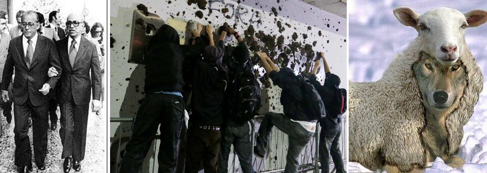 Em editorial histórico, jornal O Globo reconhece que errou ao apoiar o golpe militar de 1964, mas diz que outros veículos de comunicação, como Folha e Estado, fizeram o mesmo; mea culpa acontece um dia depois de a emissora ser alvo de um protesto violento de Black Blocs, que atiraram esterco na emissora; ao longo de sua história, Roberto Marinho andou de mãos dadas com os generais, como na foto com João Batista Figueiredo; será mesmo que a Globo se arrependeu ou são lobos que se vestem de cordeiros para aplacar a fúria das ruas?