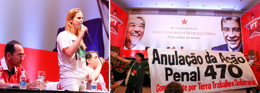 Joana Saragoça acusou hoje o presidente do STF, Joaquim Barbosa, de ter conduzido "uma série de violações para manter de pé a tese do mensalão", segundo ela, "uma história mal contada e sem provas"; ato em Brasília, em que a filha do ex-ministro José Dirceu fez seu discurso, também teve homenagens do irmão de José Genoino, o deputado José Guimarães (PT-CE), o irmão de Delúbio Soares, o vereador de Goiânia Carlos Soares (PT), e o deputado João Paulo Cunha (PT-SP), também condenado na Ação Penal 470; Cunha voltou a desafiar Barbosa a provar seu crime de peculato e criticou o tratamento exagerado dado ao julgamento: "Eu já li que foi o maior escândalo político. Foi maior que a ditadura militar?"