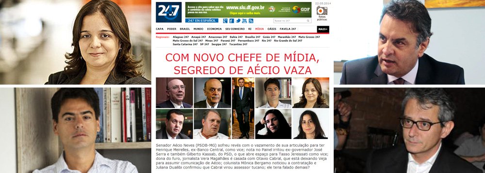 Direção do jornal Folha de S. Paulo acerta licença de seis meses, a partir da segunda-feira, para a editora da coluna Painel, Vera Magalhães; a decisão foi dela; contratação do marido da jornalista, Otavio Cabral, para chefiar assessoria de presidenciável Aécio Neves gerou conflito de interesses; no fim de semana, Vera deu um furo com a notícia sobre as conversas de Aécio para atrair o ex-presidente do BC Henrique Meirelles para ser vice em sua chapa; vazamento do segredo foi atribuído a Cabral; suspeição sobre relação quadrangular Aécio-Otavio-Vera-Folha é grave; ela é profissional premiada e com mais de uma década de jornal; argumento de existência de 'muralha chinesa' não prevaleceu