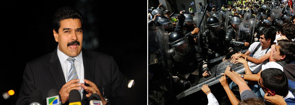 "Não estamos exagerando. Não só queimaram a Unefa [Universidade Nacional Experimental das Forças Armadas] do estado de Táchira, queimaram 15 universidades no país, e hoje denuncio ao mundo", disse o presidente venezuelano; neste sábado, tanto chavistas quanto opositores ocuparam as ruas da capital, Caracas, em marchas com objetivos distintos; número de mortes em protesto sobe para 33