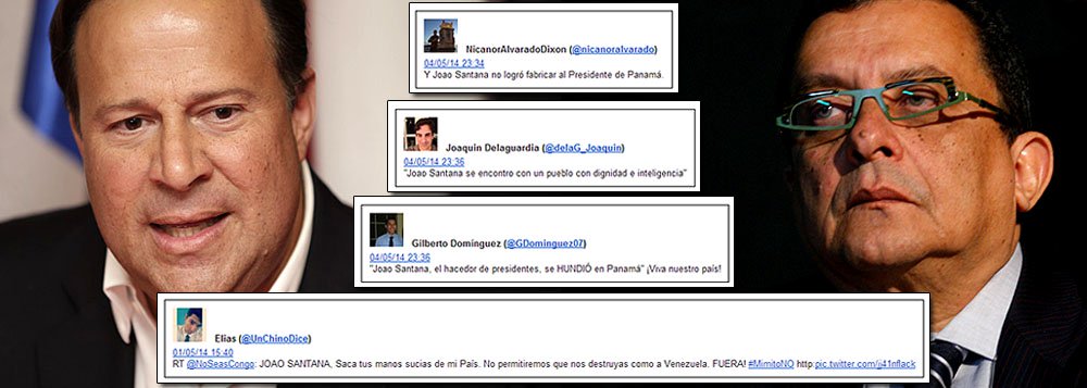 As eleições no Panamá terminaram neste domingo com um resultado surpreendente; a disputa foi vencida pelo empresário Juan Carlos Varela (esq.), que derrotou o governista José Domingo Arias, apoiado pelo presidente Ricardo Martinelli; um dos motes da campanha foi a crítica ao marqueteiro brasileiro João Santana (dir.), o "fazedor de presidentes"; outro alvo foi a empreiteira Odebrecht, que tem fortes vínculos com Martinelli, acusado pelo futuro presidente de patrocinar esquemas de corrupção