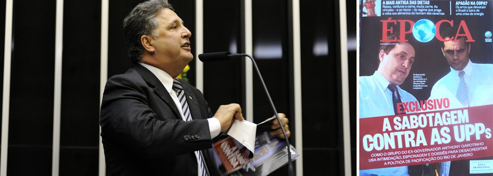 Deputado federal Anthony Garotinho (PR) usou o espaço na tribuna da Câmara nesta terça-feira (11) para protestar contra a revista Época que o acusa, em reportagem, de estar por trás das recentes ações contrárias às Unidades de Polícia Pacificadora (UPPs) do Rio; "Só falta a Época dizer que foi eu que pedi pra incendiar Roma. Como um blog pode desestabilizar uma política de segurança. Ou meu blog é muito forte ou a política de segurança de Cabral é muito fraca. Vou fazer picadinho da Época", disse; assista o vídeo