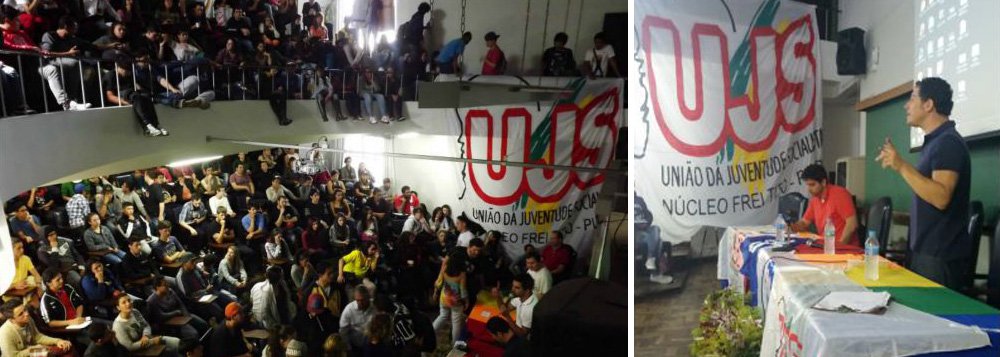 Durante Congresso Estadual da União da Juventude Socialista em Curitiba, o presidente do Diretório Estadual do PCdoB do Paraná, Ricardo Gomyde, defendeu a expropriação de fazendas nos marcos do "capitalismo" e do "socialismo" em nome do interesse coletivo; cerca de 500 participantes acompanharam Gomyde falar sobre remoções ocorridas para obras da Copa do Mundo