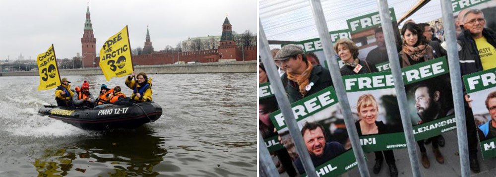 As 30 pessoas presas na Rússia por causa de um protesto contra a exploração de petróleo no Ártico estão sendo levadas da cidade de Murmansk, no norte, para um centro de detenção pré-julgamento em São Petersburgo; transferência pode estar direcionada a conter críticas internacionais