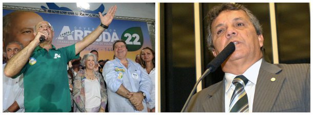 Direção nacional do partido ameaça intervir no diretório regional. Presidente da legenda no DF, Alberto Fraga, "incansável companheiro" de Arruda, discursou na convenção do PR no último domingo. Presidente nacional do DEM, José Agripino diz não ter sido comunicado