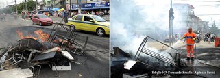 Motoristas de vans da comunidade de Rio das Pedras, na zona oeste da cidade do Rio de Janeiro, fizeram mais uma manifestação; eles bloquearam ruas e atearam fogo a pedaços de madeira, borracha e entulho; segundo a PM, as vias de acesso à comunidade, para quem vem da Barra da Tijuca, ficaram fechadas por cerca de uma hora 