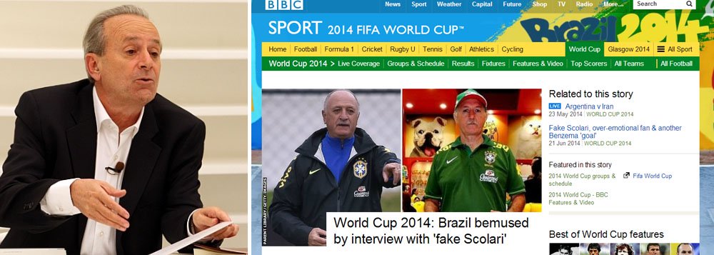 Publicação de bate-papo com sósia do técnico da Seleção brasileira por Mario Sergio Conti, colunista da Folha e do Globo, que já se transformou até em piada internacional, no site Eurosport, foi também tema de publicação da BBC internacional, sob o título traduzido: "Brasil confuso com entrevista com 'Scolari falso'"