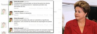 Dilma escreveu sobre o assunto em postagens em sua conta no Twitter; "O Brasil e a Alemanha apresentaram projeto de resolução conjunto à Assembleia Geral da ONU (...) Consideramos que a privacidade na internet faz parte dos direitos humanos e sua defesa deve ter tratamento prioritário", escreveu; Brasil e Alemanha pedem garantia para proteção de dados em comunicações digitais, revisão dos procedimentos adotados atualmente e maior da transparência no âmbito das comunicações