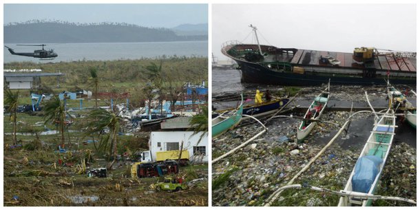 Supertufão Haiyan destruiu cerca de 70 a 80 por cento das estruturas em seu caminho, ao atravessar a província de Leyte na sexta-feira, antes de perder força em direção ao oeste para o Vietnã; "As pessoas estão andando como zumbis procurando por comida", disse sobrevivente