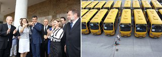 O governador Beto Richa entregou, em Curitiba, mais um lote de novos ônibus para transporte de alunos das escolas especiais dos Paraná; são 115 veículos, que beneficiarão cerca de 3 mil alunos de Apaes e outras instituições; com esse novo lote, chega a 182 o número de novos veículos para transporte de alunos de escolas especiais 