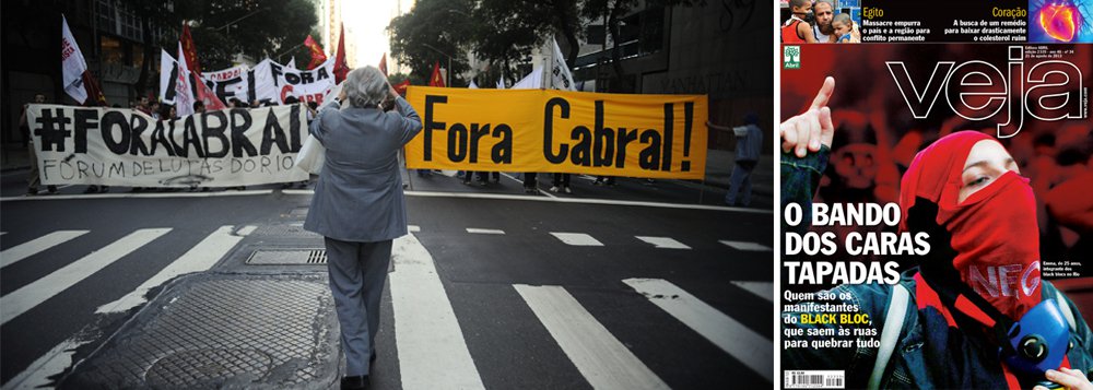 Retratada como "cara-tapada" e "Black Bloc" na capa da revista Veja, a jovem Emma promete redigir uma carta aberta contestando a publicação; num vídeo, Emma diz para a Editora Abril: “A população está vendo o que vocês estão fazendo”; leia reportagem do Diário do Centro do Mundo