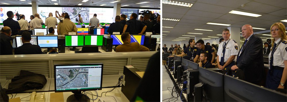 Antes mesmo do início da Copa do Mundo, na próxima quinta-feira (12), agentes de segurança e policiais federais brasileiros atuarão de forma conjunta e colaborativa no Centro de Cooperação Policial Internacional, inaugurado, em Brasília; no local, construído na sede da Polícia Federal, 205 policiais estrangeiros e 75 brasileiros trabalharão no monitorando dos torcedores nos estádios e nos arredores das arenas; o objetivo dos agentes é acompanhar torcedores e identificação de eventuais criminosos