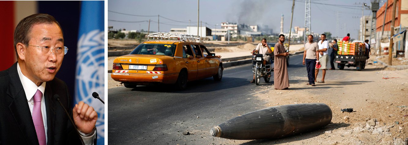 Secretário-geral das Nações Unidas, Ban Ki-moon também exigiu a imediata e incondicional libertação de um soldado israelense capturado; "O secretário-geral está profundamente preocupado sobre a retomada dos ataque de Israel contra Gaza", disse o porta-voz da ONU Stephane Dujarric