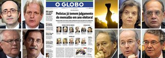 Tucano Merval Pereira acusa a corte de tomar uma "decisão política", em relação aos embargos; serrista Reinaldo Azevedo vê o STF "a um voto da desmoralização"; colunistas Ricardo Setti e Augusto Nunes, de Veja.com, que vocalizam o interesse político da família Civita, também tentam colocar a faca no pescoço dos ministros; o Globo, que recentemente admitiu seu apoio a um regime militar que suprimiu garantias individuais, faz um apelo curioso: sugere que o melhor para o próprio PT é que tudo acabe agora; cinco ministros ainda não votaram; vão ceder à política travestida de jornalismo?