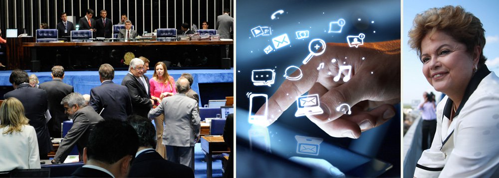 Senado aprovou, por unanimidade, na noite desta terça (22) o projeto de lei que normatiza a Internet no país, estabelecendo regras e penalidades para abusos na rede; texto foi aprovado sem alterações, em sessão tumultuada, e agora segue para sanção da presidente Dilma Rousseff (PT); aprovação atende orientação do Planalto, que deseja apresentar a nova lei na NETmundial, conferência que começa amanhã na cidade de São Paulo e discutirá o futuro da internet e a gestão da rede, hoje marcada por supervisão fortemente norte-americana