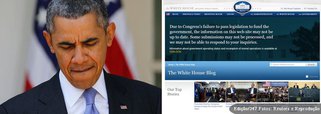 Página que publica informações sobre o presidente Barack Obama diz que atualização está comprometida "devido ao fracasso do Congresso para aprovar a legislação que financia o governo"; falta de acordo entre congressistas paralisa governo dos Estados Unidos