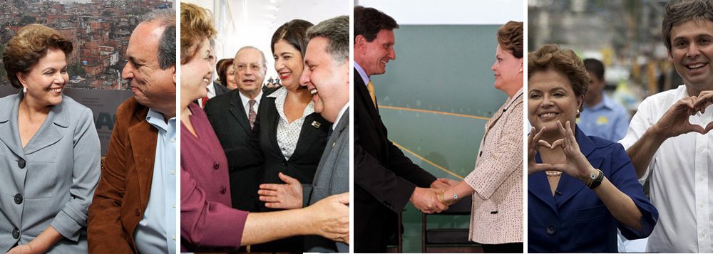 Eleição fluminense tem característica única em relação ao resto do País; do governador Luiz Fernando Pezão (PMDB) ao deputado Anthony Garotinho (PR), passando pelos senadores Marcelo Crivela (PRB)  e Lindbergh Farias (PT), todos querem estar de bem com a presidente Dilma Rousseff; volume de verbas despejadas pelo governo federal para obras no Estado leva pré-candidatos a valorizarem o peso dela como eleitora; presidenciável Aécio Neves (PSDB) ainda não tem candidato próprio e adversário Eduardo Campos (PSB) aposta em Miro Teixeira (Pros) para não fazer feio; desvantagem no terceiro maior eleitorado do País