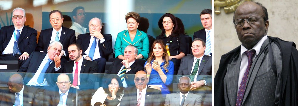 Presidente do Supremo Tribunal Federal classificou de "baixaria" os xingamentos à presidente Dilma Rousseff no jogo de abertura da Copa do Mundo na Arena Corinthians, em São Paulo, na última quinta-feira 12; comentário de Joaquim Barbosa foi feito nesta segunda-feira, ao chegar para sua última sessão no Conselho Nacional de Justiça (CNJ); Dilma também já rebateu as ofensas, que partiram da área Vip do estádio, em discurso realizado um dia depois em Brasília: "Não serão xingamentos que vão me intimidar, atemorizar. Não me abaterei por isso, não me abato e nem me abaterei" 