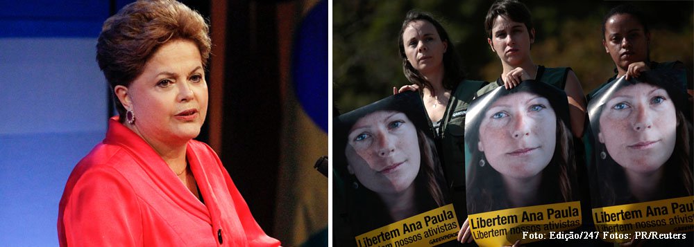 "Determinei ao Ministério de Relações Exteriores que desse toda assistência à brasileira Ana Paula Maciel, detida na Rússia durante protesto ambiental", escreveu Dilma, em sua conta no Twitter. "Solicitei ao ministro Figueiredo contato de alto nível com o governo russo para encontrar solução para Ana Paula", completou