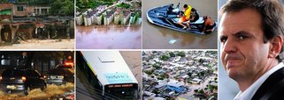 Prefeito do Rio diz que "a cidade está funcionando normalmente", apesar dos alagamentos, vias bloqueadas e caos que as chuvas têm causado; mesmo assim, pediu para que a população evite sair de casa; "é sempre bom que quem não tiver que sair que evite o deslocamento", afirmou Eduardo Paes, em entrevista à TV Globo