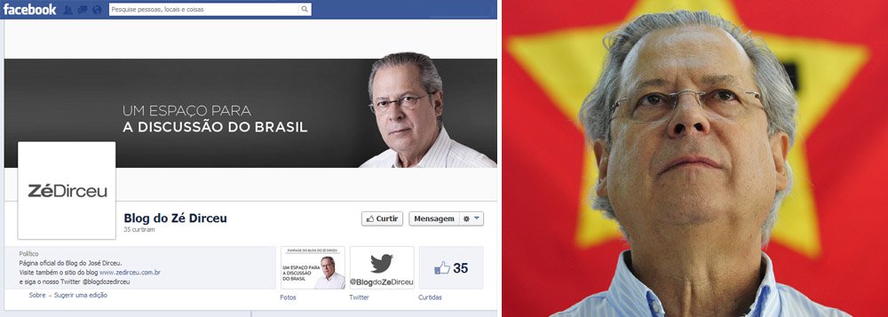 "Neste momento em que continuam sendo desprezados os direitos garantidos por lei na execução das penas de Zé Dirceu, inauguramos mais um canal de debate e resistência. Com a página do Zé Dirceu no Facebook, queremos compartilhar com vocês informações essenciais sobre o processo e seus desdobramentos. É um espaço também para estarmos mais próximos aos leitores, com uma interação mais ágil"; é assim que a equipe do blog do ex-ministro anuncia a criação da sua fanpage nesta quinta