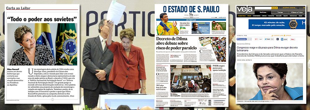 Política Nacional de Participação Popular desperta nova onda de histeria na mídia tradicional; revista Veja, de Gianca Civita, fala na criação de sovietes; Fernão Mesquita, herdeiro do que restou do Estadão, chama decreto 8.243 de "golpe contra a democracia"; iniciativa do governo é taxada de "bolivariana"; na verdade, o que há por detrás dessa distorção factual de cunho ideológico é uma medida que aprofunda e aperfeiçoa a democracia brasileira; conselhos populares sobem de patamar como organismos formuladores, garantidores e aplicadores de políticas sociais; movimento está em sintonia com viés das maiores democracias do mundo, como a dos Estados Unidos, que caminha para a institucionalização do orçamento participativo; grita era esperada