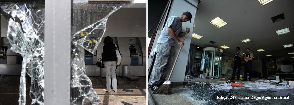 "A Lei prevê que a reunião de quatro ou mais indivíduos, formal ou informalmente, por qualquer meio, para a prática criminosa, seja autuada como organização criminosa, podendo [os integrantes] pegar até oito anos de prisão"; No ato organizado na segunda-feira, pelos professores em greve, um grupo de mascarados ateou fogo a ônibus, destruiu as paradas de coletivos, queimou lixeiras e danificou agências bancárias e prédios públicos
 