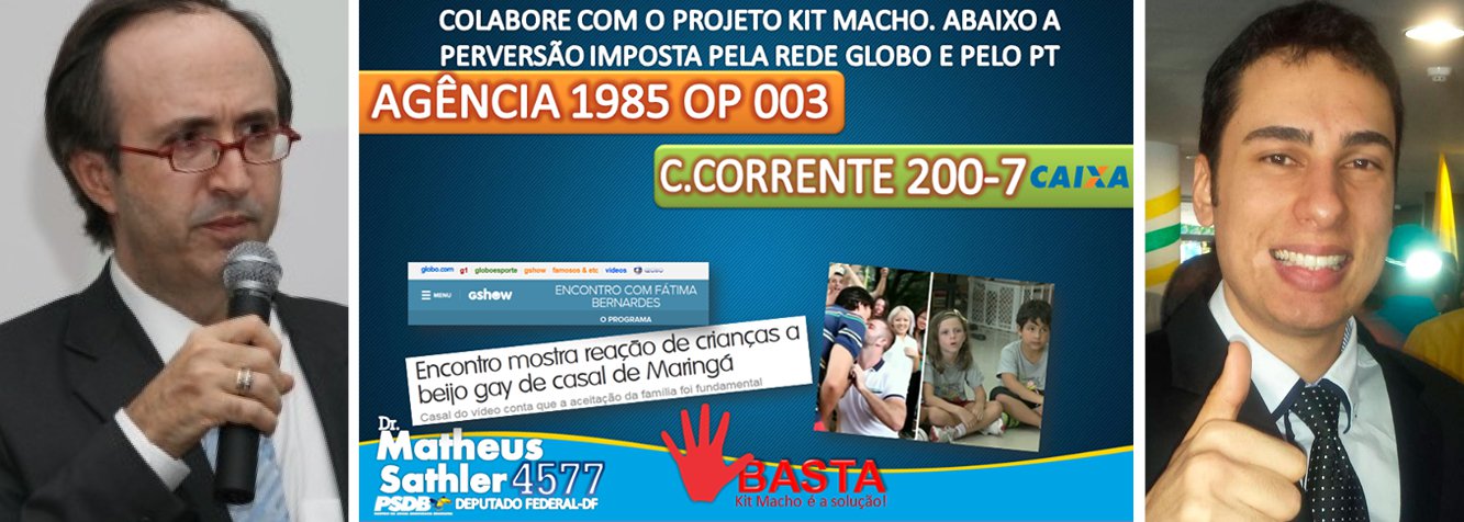O blogueiro Reinaldo Azevedo, de Veja, desabafou hoje em um de seus posts, declarando-se vítima da lorota de um candidato a deputado federal pelo PSDB no Distrito Federal. Dr. Matheus Sathler, o jovem candidato de 31 anos criador do "kit macho" e do “Kit Fêmea” para distribuir nas escolas, disse em entrevista ao UOL ter sido procurado por Azevedo e por Rodrigo Constantino (também da revista semanal). "Mentira!", grita Azevedo
