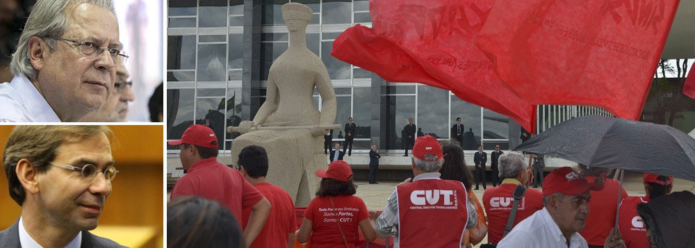 Advogado do ex-ministro, José Luís Oliveira Lima confirmou hoje que seu cliente foi contratado pelo Hotel Saint Peter, em Brasília, e aguarda apenas a autorização do presidente do STF, Joaquim Barbosa, para trabalhar como gerente administrativo; "Ele foi contratado. É lógico que ele começa a trabalhar quando for autorizado pelo Judiciário", disse Oliveira Lima, que protocolou o pedido ontem no STF; também nesta tarde, membros da CUT protestaram em frente ao prédio do Supremo contra as prisões de Dirceu, José Genoino e Delúbio Soares