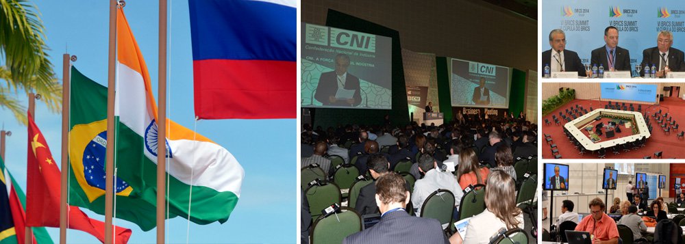 Encontro organizado pela CNI, em Fortaleza, inclui ponto crucial na agenda de cúpula entre presidentes do Brasil, Rússia, Índia, China e África do Sul; empresários pedem o uso de moedas nacionais em transações comerciais entre companhias dos cinco países; previsão é de fechamento de negócios totais de US$ 3,9 bilhões nos setores de agronegócio, infraestrutura, logística, mineração e máquinas e equipamentos; ideia é que, no futuro, compras e vendas sejam feitas em reais, rublos, rupias, yuans ou rands – e não mais na moeda americana; ano passado, Brasil manteve com BRICS relacionamento de US$ 101 bilhões; EUA e Europa não vão gostar; novo eixo de desenvolvimento