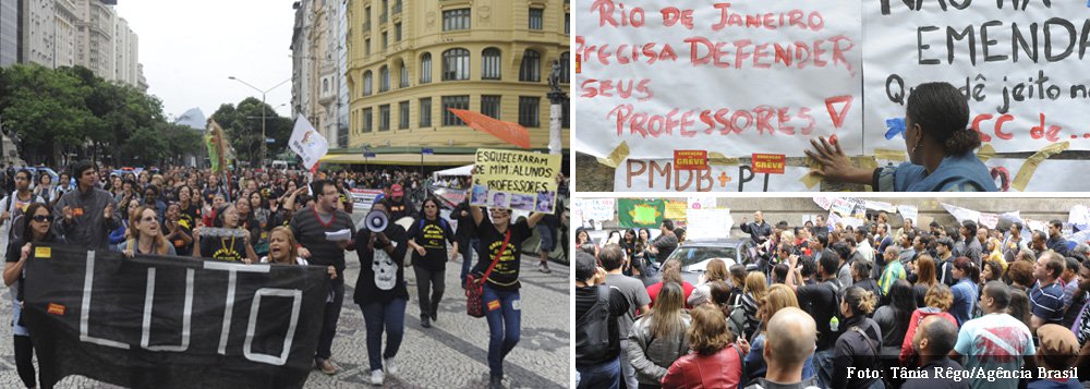 Professores da rede municipal de ensino estão acampados em dez barracas na lateral do Palácio Pedro Ernesto, sede do Legislativo do Rio, onde ontem, por volta das 22h30, houve uma ação da Polícia Militar (PM) para a desocupação do plenário da Casa