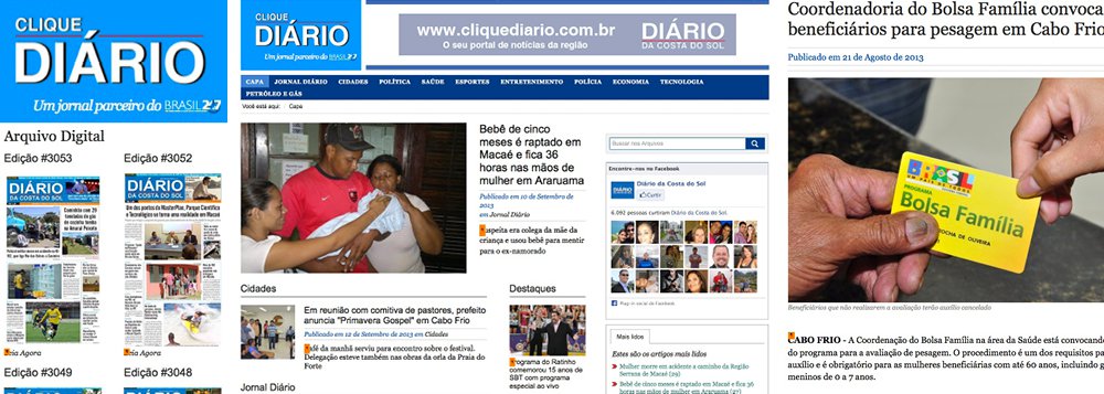 Plataforma digital do Diário da Costa do Sol, de Macaé (RJ), o Clique Diário é o primeiro jornal parceiro do 247; a meta é a criar a maior rede de informação independente do País; relacionamento com os parceiros prevê compartilhamento de conteúdo e a intenção é chegar rapidamente a todos estados brasileiros