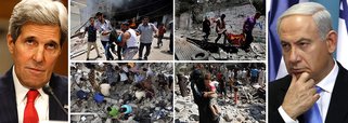 Secretário de Estado americano pede "trégua humanitária" na faixa de Gaza; John Kerry procura líderes regionais para articular pressão local sobre Israel para que pare de matar civis palestinos; número de mortos sob bombardeios cresce seguidamente; conflito pode se estender para a Cisjordânia ocupada e Jerusalém; urgência dos EUA foi despertada pela morte, ontem, de 15 adultos e crianças em escola da ONU; até os maiores aliados de Benjamin Netanyahu ficaram chocados; governo-anão de Israel isolado globalmente