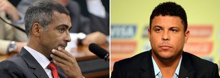 Polêmica gerada pela declaração do ex-jogador Ronaldo agora opõe os dois maiores artilheiros da história do país; deputado federal, o ex-atacante Romário (PSB) criticou o Fenômeno, que afirmou que sente envergonhado pelos atrasos nas obras; "Todo mundo sabe minha bandeira. Não mudo de lado dependendo de como está o jogo", alfinetou Romário; após declaração de Ronaldo, a presidente Dilma e o ministro dos Esportes, Aldo Rebelo, também rebateram o ex-jogador; colunista esportivo, o jornalista Juca Kfouri, disse que Ronaldo fez crítica como forma de expor seu apoio ao presidenciável Aécio Neves (PSDB), que o próprio ex-jogador admitiu em entrevista nesta segunda (26)