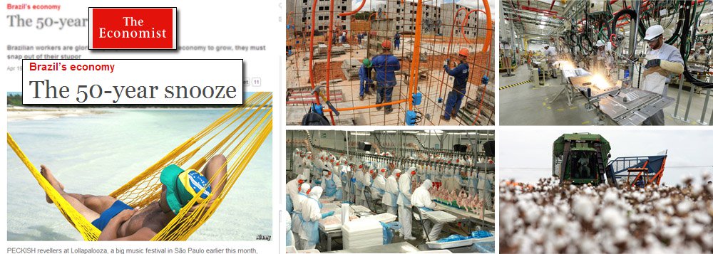 Depois de atacar a política econômica do governo Dilma Rousseff e pedir a cabeça do ministro Guido Mantega, revista britânica afirma que "trabalhadores brasileiros são gloriosamente improdutivos"; reportagem traz o título "50 anos de soneca", uma alusão ao fato de, segundo a publicação, a produtividade do trabalhador brasileiro ter parado de crescer ou caído nas últimas cinco décadas, ao contrário de outros emergentes; ilustração é a foto de um homem refestelado numa rede em praia, com chapéu do Brasil; o trabalhador brasileiro merece ser chamado de dorminhoco?