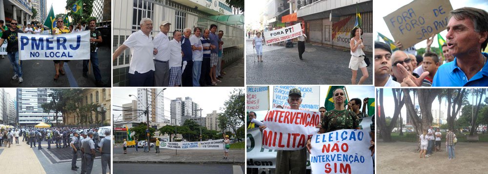 As principais notícias das chamadas 'Marcha da Família com Deus Pela Liberdade' foram alguns conflitos entre manifestantes pró e contra a intervenção militar no País neste sábado, 50 anos depois do movimento que antecedeu o golpe de 64; atos reuniram menos de dez pessoas em Belo Horizonte, Florianópolis, Natal e Recife; em São Paulo, a adesão foi maior (cerca de 700), mas protesto mais pareceu greve de PMs, tamanha a quantidade de policiais que trabalhavam no protesto; no Rio, o deputado Jair Bolsonaro (PP-RJ) marcou presença: "estou aqui como um patriota"; marchas ganham apelido de "Murcha da Família" nas redes