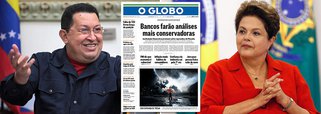 Manchete do jornal da família Marinho alimenta a tese de que o governo Dilma embarcou num projeto bolivariano, de inspiração chavista, ao repreender empresas privadas por suas opiniões contrárias à política econômica; segundo O Globo, os bancos brasileiros farão autocensura e análises mais conservadoras temendo represálias do Planalto; no entanto, até agora, a única represália sofrida pela analista que distribuiu uma opinião particular a clientes de alta renda do banco partiu do presidente Emilio Botín, que disse que a demitiu "porque fez coisa errada"; reportagem do Globo só tem fontes anônimas (em off) e ainda compara Dilma a Cristina Kirchner, que censuraria dados de inflação; não é por acaso