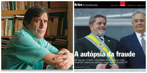 O militante serrista que se traveste de historiador publica um livro chamado Década Perdida, sobre os primeiros dez anos dos governos de Lula e Dilma; neste período, o Brasil saiu do colo do FMI e acumulou mais de US$ 300 bilhões de reservas, reduziu o risco-País de mais de 2 mil pontos para o chamado grau de investimento, cortou o desemprego pela metade e retirou dezenas de milhões da pobreza, entre vários outros avanços, reconhecidos até pelos adversários que ainda têm seriedade e respeito pelos fatos; por essas e outras, Lula foi chamado por Barack Obama de "o cara", mas Villa vê dez anos perdidos e recebe, em Veja, elogios de Augusto Nunes