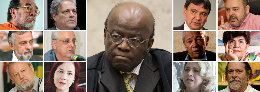 Manifesto com 300 assinaturas apela aos ministros do Supremo Tribunal Federal que "corrijam violação de direitos" praticada pelo "exmo. sr. presidente do STF"; com todo respeito, cidadãos notáveis assinalam que Joaquim Barbosa "ameaça levar ao caos o sistema prisional brasileiro" ao negar direito ao trabalho aos condenados em regime semiaberto na AP 470, o chamado mensalão; alegam que boicote do juiz a decisões anteriores do próprio STF e de sua jurisprudência não "nega direitos a alguns sentenciados" apenas, mas a "milhares de famílias dos que cumprem penas em regime semiaberto"; adesões incluem escritor Fernando Moraes, jornalista Hildegard Angel, consultor sindical João Guilherme Vargas Neto e ator José de Abreu