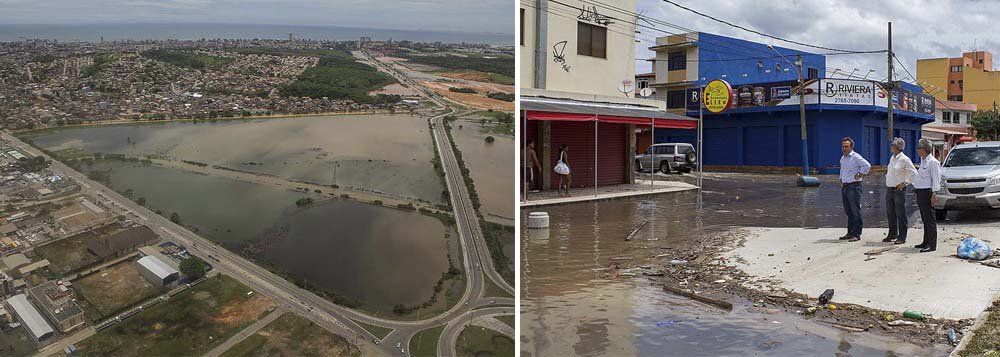 O prefeito de Macaé, Aluízio dos Santos Júnior, visitou o bairro Nova Esperança para avaliar a situação após o temporal que atingiu a cidade na madrugada de segunda-feira; de acordo com o prefeito, “com apenas cinco meses de obras e ainda não finalizado, o piscinão passou pelo seu primeiro teste esta semana, ajudando a minimizar o impacto da chuva no bairro"; cidade foi alagada