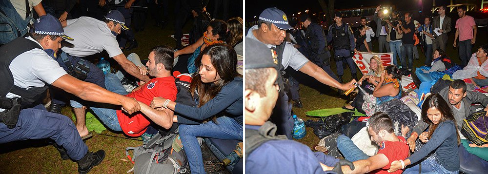 Acampados desde quarta-feira 15 em frente ao Palácio do Planalto, os estudantes da Universidade foram retirados à força, sob uso de spray de pimenta, e tiveram barracas, colchões e pertences apreendidos pela Polícia Militar na noite desta segunda-feira; após resistirem, eles foram encaminhados à Delegacia do Senado Federal; todos foram liberados durante a madrugada; os estudantes vieram do Rio para protestar contra o descredenciamento da Universidade Gama Filho e pedir a federalização da instituição