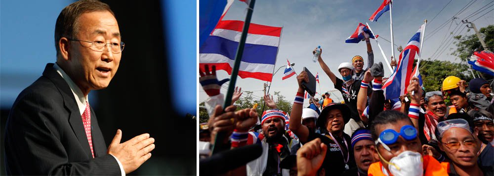 Secretário-geral das Nações Unidas, Ban Ki-moon expressou estar preocupado com os violentos confrontos no país asiático; "Estou preocupado com a escalada da violência em Bangcoc nos últimos dias e manifesto o meu pesar pela perda de vidas e pelos feridos", disse