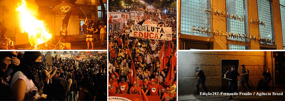 Ato pelo Dia dos professores terminou em confronto com a polícia; grupos de mascarados, muitos deles ligados ao Black Bloc, incendiaram uma viatura da Polícia Militar e depredaram um micro-ônibus da PM ; várias ruas foram interditadas; a Pinheiro Machado, onde fica o Palácio Guanabara, sede do governo fluminense, no bairro de Laranjeiras, foi bloqueada