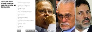 Site Diário do Poder, do colunista Claudio Humberto, exercita a crueldade com uma enquete sobre a ceia de natal que deve ser oferecida a José Dirceu, José Genoino e Delúbio Soares; entre as opções, está "um peru bem grande"