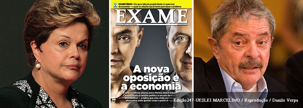 Sem rodeios, a revista Exame, da Editora Abril, que também edita Veja, crava: "A nova oposição e a economia"; no texto, afirma-se que a nova chapa pode "elevar o padrão da discussão econômica do País"; revista dos Civita defende seis pontos na agenda econômica da dupla Campos-Marina: (1) independência do Banco Central, (2) mais privatizações, (3) salários maiores para os professores, (4) meritocracia no serviço público, (5) licenças ambientais mais ágeis (o que pode ser um problema na convivência entre os dois personagens) e (6) mais abertura ao comércio exterior; para a revista, Dilma representa "a mão forte do Estado", sendo herderia do modelo lulista, que, segundo os Civita, teria fracassado, a despeito da situação de pleno emprego