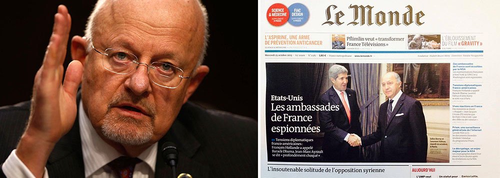 Diretor nacional dos Serviços de Informações dos Estados Unidos, James Clapper, disse que os textos publicados pelo jornal francês Le Monde sobre as atividades de espionagem norte-americana na França "contêm informações imprecisas e enganosas"; e reforça que a coleta de informações de Washington visa proteger a nação e os aliados norte-americanos de ameaças terroristas