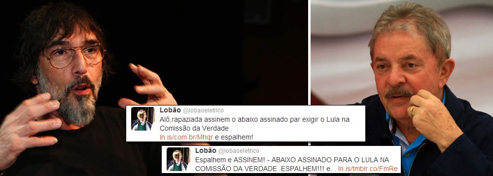 Cantor carioca, que tem se notabilizado por críticas ácidas ao PT, está divulgando pela internet um abaixo-assinado em que cobra a inclusão do ex-presidente Lula como um dos interrogados pela Comissão da Verdade; o motivo é o livro do delegado Romeu Tuma Júnior, que acusa o ex-presidente de ter sido "informante da ditadura"; há poucos dias, no Roda Viva, Lobão agrediu a presidente Dilma, a quem chamou de "inapta" e "estúpida"; Lobão tem feito de tudo para ocupar uma posição de destaque na galeria dos neoconservadores brasileiros