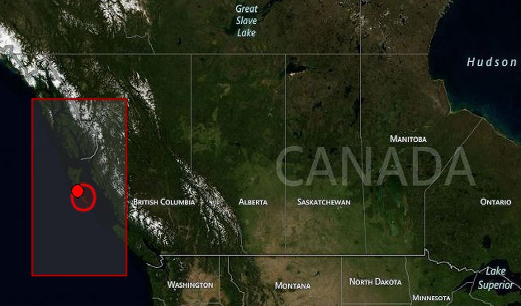 Um terremoto de magnitude 6,7 na escala Richter foi registrado, na madrugada, ao largo da ilha de Vancouver, na Região Oeste do Canadá, no Pacífico, informou o Serviço Geológico dos Estados Unidos