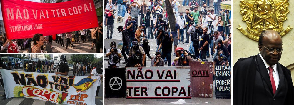 Nesta terça-feira Joaquim Barbosa preside sua última sessão no STF; ele vai julgar ação apresentada pelo presidenciável tucano Aécio Neves pedindo a alteração da Lei Geral da Copa quanto à liberdade de expressão e manifestações, que veda “portar ou ostentar de cartazes, bandeiras, símbolos ou outros sinais com mensagens ofensivas”; JB anunciou há três semanas aposentadoria e não fará qualquer discurso ou balanço da polêmica gestão na saída; na semana passada, o magistrado viu sua decisão de impedir o trabalho externo de condenados na AP 470 derrubada por demais colegas no Plenário da Corte