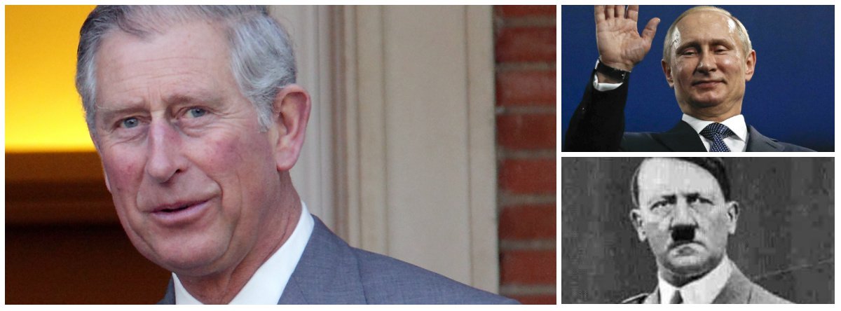 Durante uma turnê real ao Canadá, o príncipe de 65 anos, herdeiro do trono britânico, disse a uma mulher judia que fugiu da Polônia durante a Segunda Guerra Mundial que "Putin está fazendo quase o mesmo que Hitler" em relação à Ucrânia, noticiou o jornal Daily Mail nesta quarta-feira